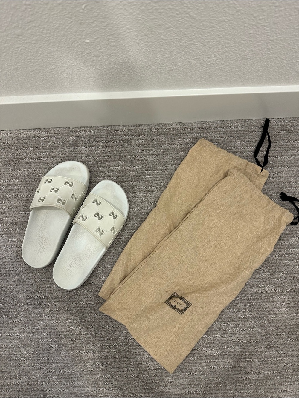 Gucci White Slide Sandals